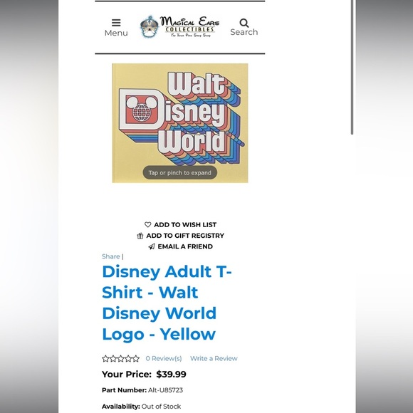 Disney Yellow Walt Disney World Tee size Large - Picture 5 of 5